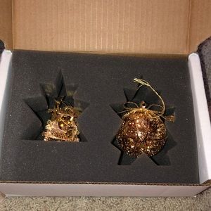 Holiday Ball and Home Sweet Home gold ornament set